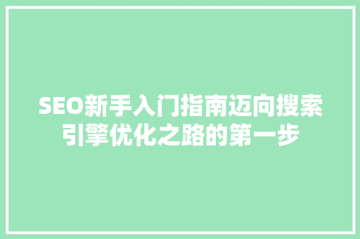 SEO新手入门指南迈向搜索引擎优化之路的第一步  第1张