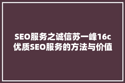SEO服务之诚信苏一峰16c优质SEO服务的方法与价值