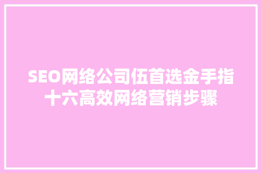 SEO网络公司伍首选金手指十六高效网络营销步骤