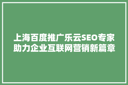 上海百度推广乐云SEO专家助力企业互联网营销新篇章