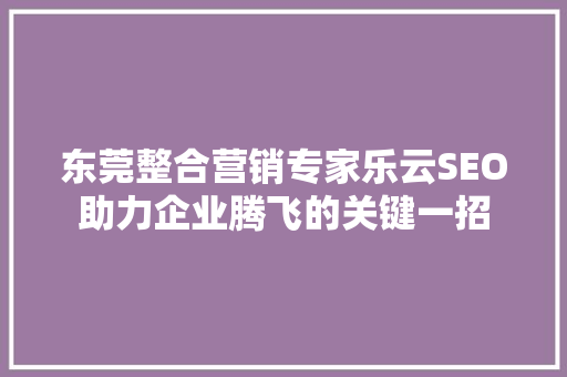 东莞整合营销专家乐云SEO助力企业腾飞的关键一招  第1张
