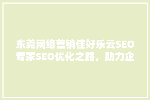 东莞网络营销佳好乐云SEO专家SEO优化之路，助力企业腾飞