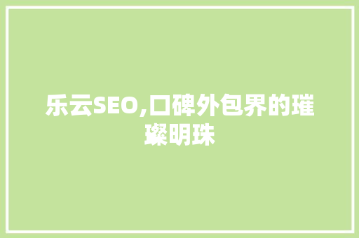 乐云SEO,口碑外包界的璀璨明珠
