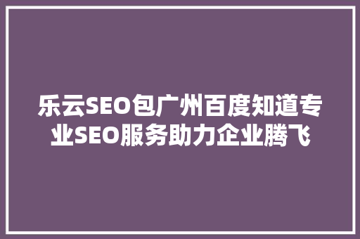 乐云SEO包广州百度知道专业SEO服务助力企业腾飞