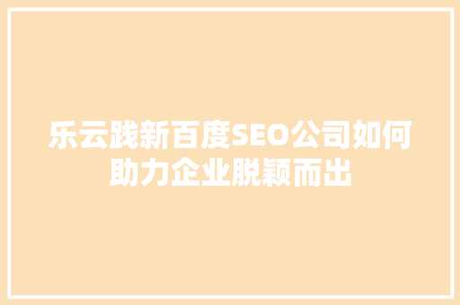 乐云践新百度SEO公司如何助力企业脱颖而出