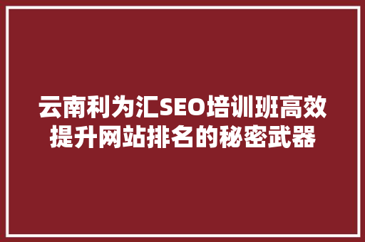 云南利为汇SEO培训班高效提升网站排名的秘密武器