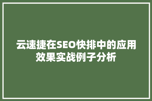 云速捷在SEO快排中的应用效果实战例子分析
