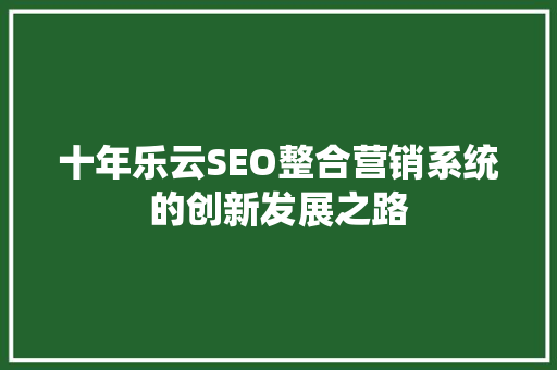十年乐云SEO整合营销系统的创新发展之路