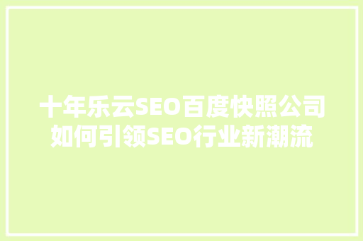 十年乐云SEO百度快照公司如何引领SEO行业新潮流