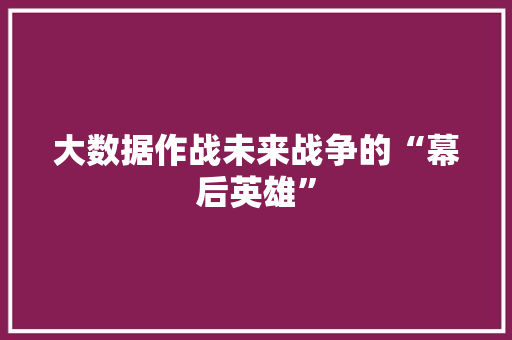 大数据作战未来战争的“幕后英雄”