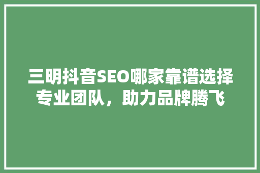 三明抖音SEO哪家靠谱选择专业团队，助力品牌腾飞