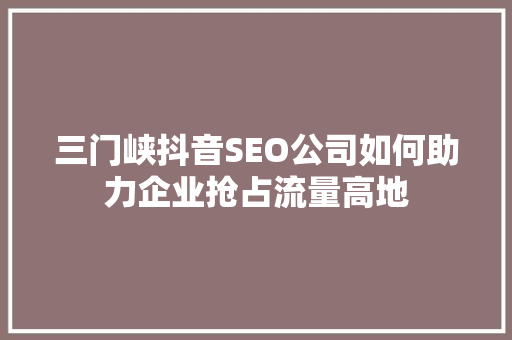 三门峡抖音SEO公司如何助力企业抢占流量高地