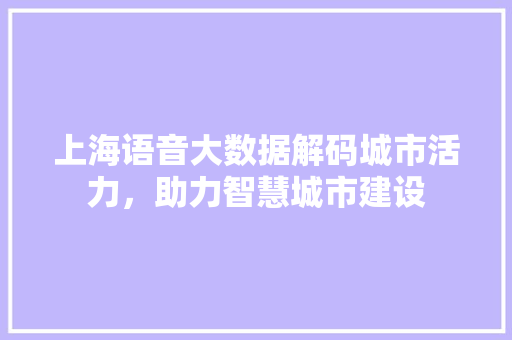 上海语音大数据解码城市活力，助力智慧城市建设