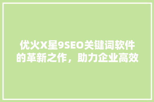 优火X星9SEO关键词软件的革新之作，助力企业高效优化