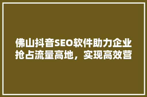佛山抖音SEO软件助力企业抢占流量高地，实现高效营销