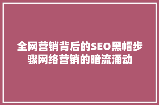 全网营销背后的SEO黑帽步骤网络营销的暗流涌动