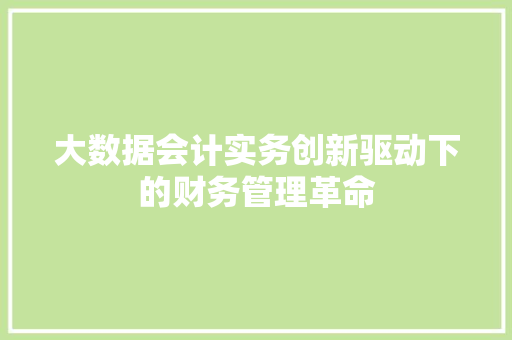 大数据会计实务创新驱动下的财务管理革命