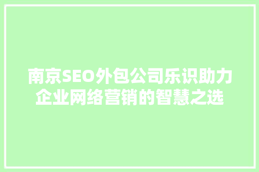 南京SEO外包公司乐识助力企业网络营销的智慧之选