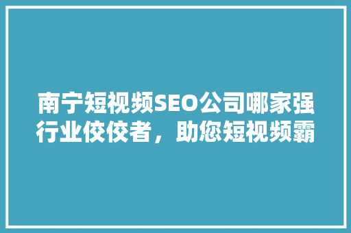 南宁短视频SEO公司哪家强行业佼佼者，助您短视频霸屏