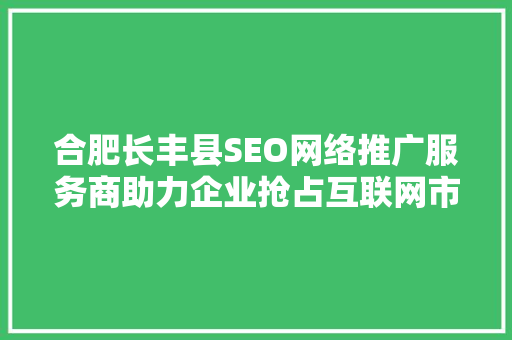 合肥长丰县SEO网络推广服务商助力企业抢占互联网市场先机