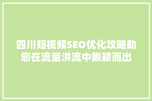 四川短视频SEO优化攻略助您在流量洪流中脱颖而出