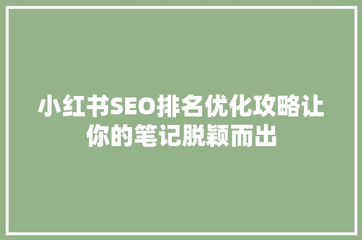 小红书SEO排名优化攻略让你的笔记脱颖而出