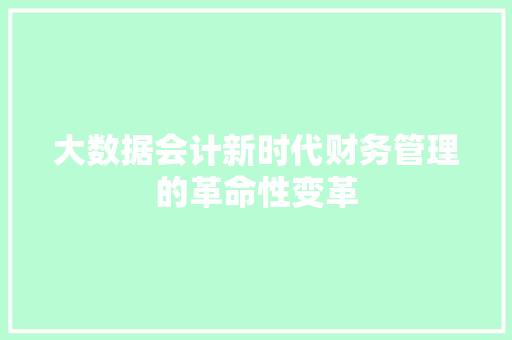 大数据会计新时代财务管理的革命性变革