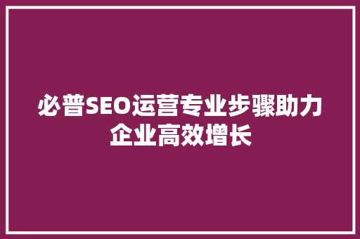 必普SEO运营专业步骤助力企业高效增长