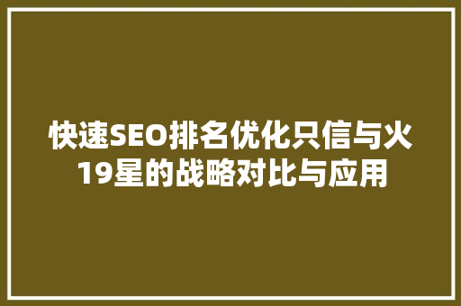 快速SEO排名优化只信与火19星的战略对比与应用
