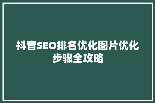 抖音SEO排名优化图片优化步骤全攻略