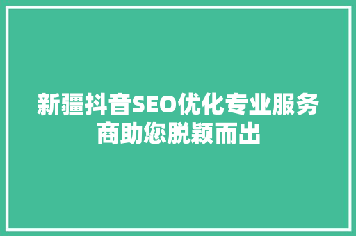 新疆抖音SEO优化专业服务商助您脱颖而出