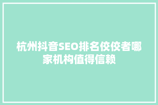 杭州抖音SEO排名佼佼者哪家机构值得信赖
