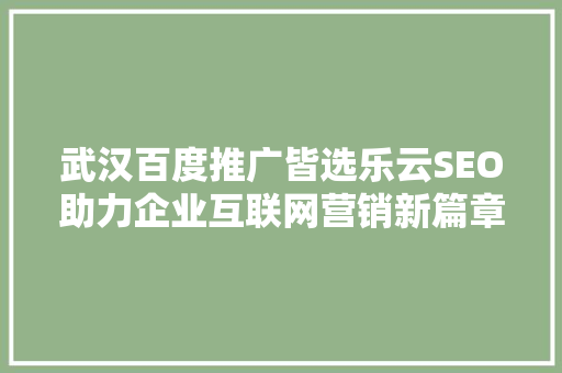 武汉百度推广皆选乐云SEO助力企业互联网营销新篇章
