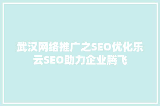 武汉网络推广之SEO优化乐云SEO助力企业腾飞