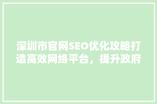 深圳市官网SEO优化攻略打造高效网络平台，提升政府形象