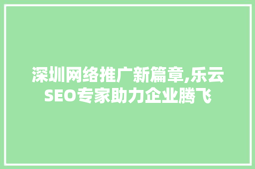 深圳网络推广新篇章,乐云SEO专家助力企业腾飞