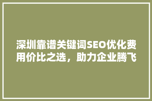 深圳靠谱关键词SEO优化费用价比之选，助力企业腾飞