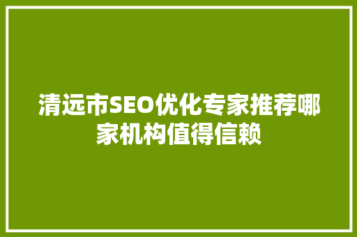 清远市SEO优化专家推荐哪家机构值得信赖