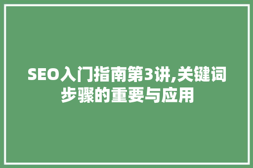 SEO入门指南第3讲,关键词步骤的重要与应用