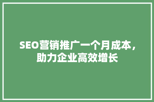 SEO营销推广一个月成本，助力企业高效增长