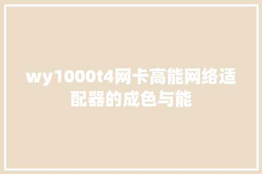 wy1000t4网卡高能网络适配器的成色与能