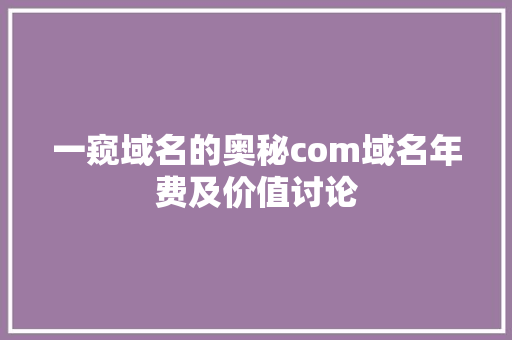 一窥域名的奥秘com域名年费及价值讨论