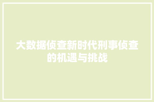 大数据侦查新时代刑事侦查的机遇与挑战  第1张