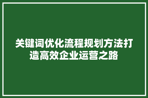 关键词优化流程规划方法打造高效企业运营之路