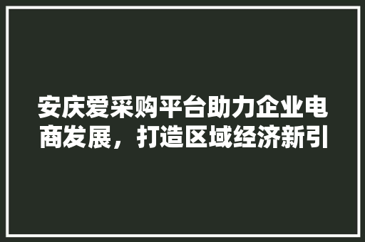 安庆爱采购平台助力企业电商发展，打造区域经济新引擎