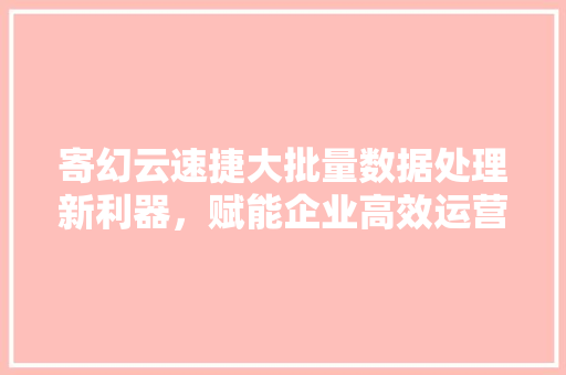 寄幻云速捷大批量数据处理新利器，赋能企业高效运营