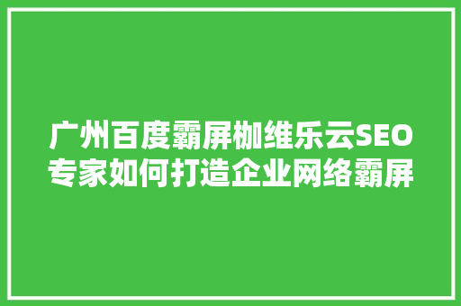 广州百度霸屏枷维乐云SEO专家如何打造企业网络霸屏，提升品牌影响力