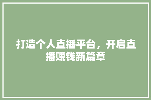 打造个人直播平台，开启直播赚钱新篇章