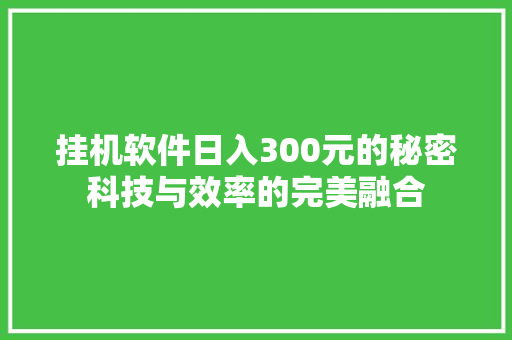 挂机软件日入300元的秘密科技与效率的完美融合