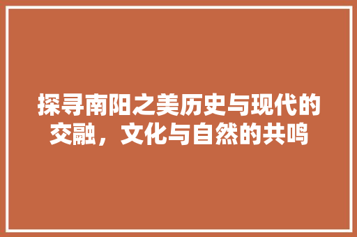 探寻南阳之美历史与现代的交融，文化与自然的共鸣